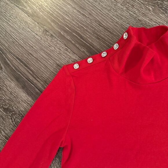 J. Crew Perfect Fit Turtleneck with Jewel Buttons Deep Ruby Red Holiday - Picture 5 of 10